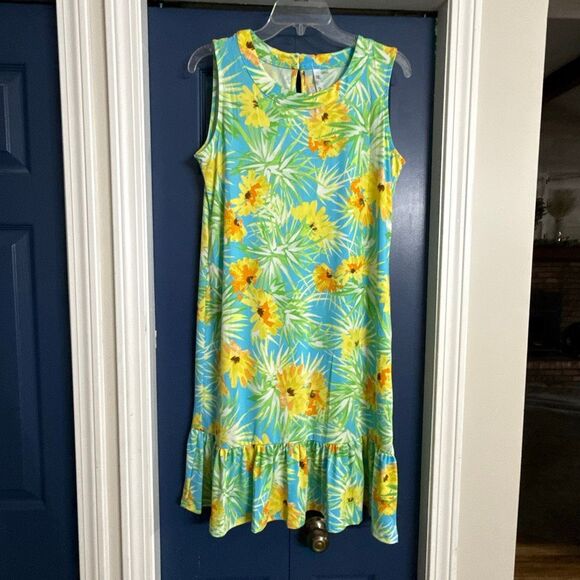 NY Collection Tropical Ruffle Hem Sleeveless Dress Size M NWOT - Picture 1 of 5